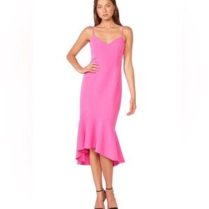 Bardot Pink Ruffled Bodycon Midi Dress